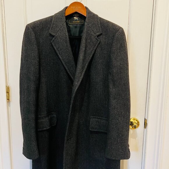 Vintage Hart Schaffner Marx Wallachs Wool Overcoat Herringbone Coat 38 R Medium - Picture 13 of 16